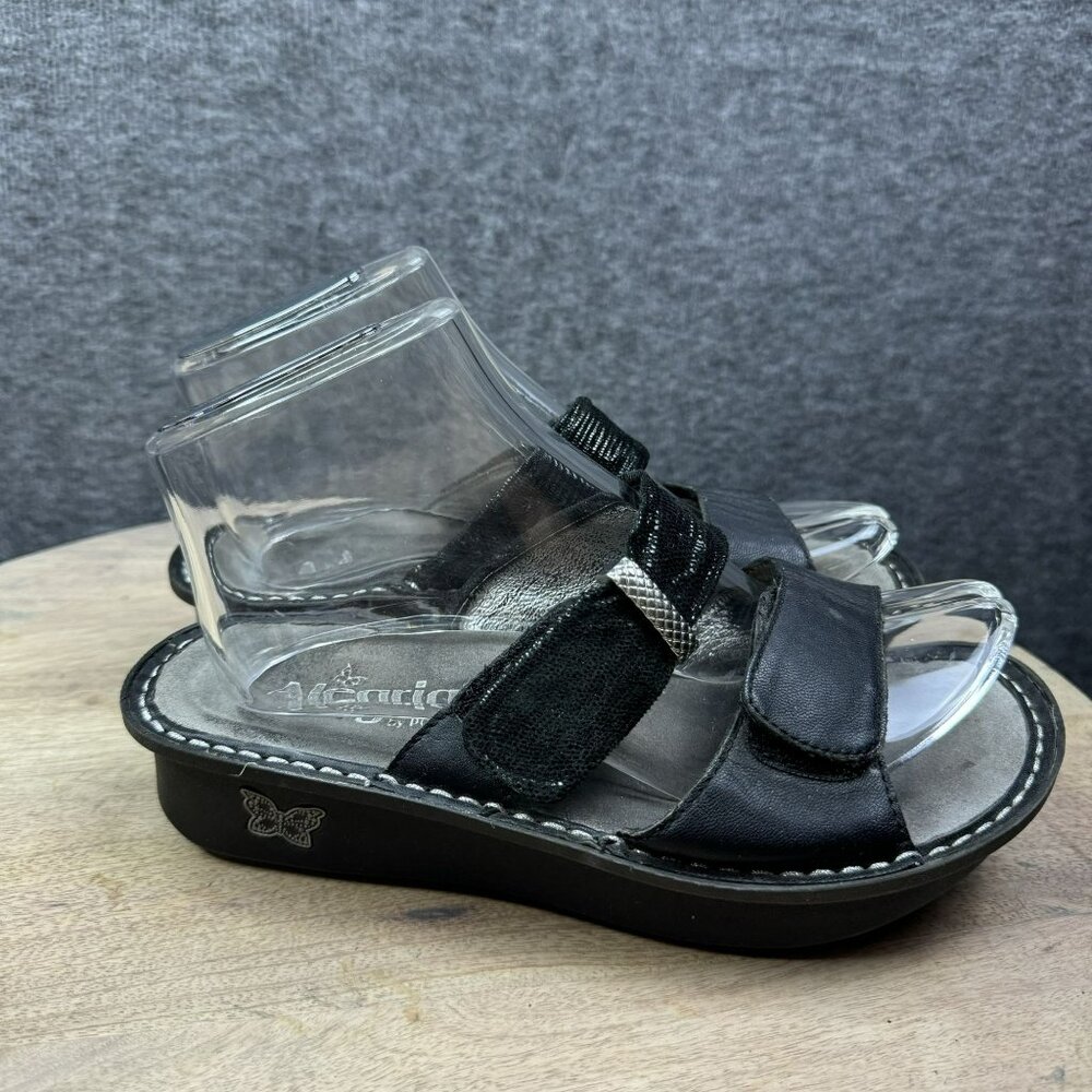 Alegria KAR-111 Black Leather Double Strap Slip-On Sandals EU 37 US 7.5 Platform